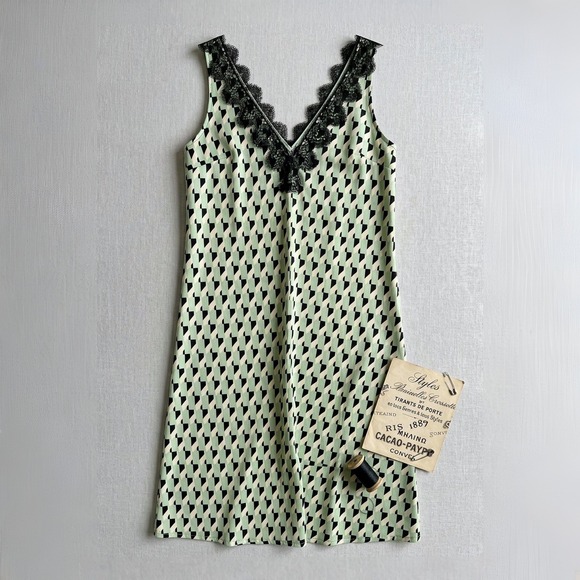Future Collective Dresses & Skirts - Future Collective Kahlana Barfield Brown Green Geometric Lace Slip Dress XS NWT